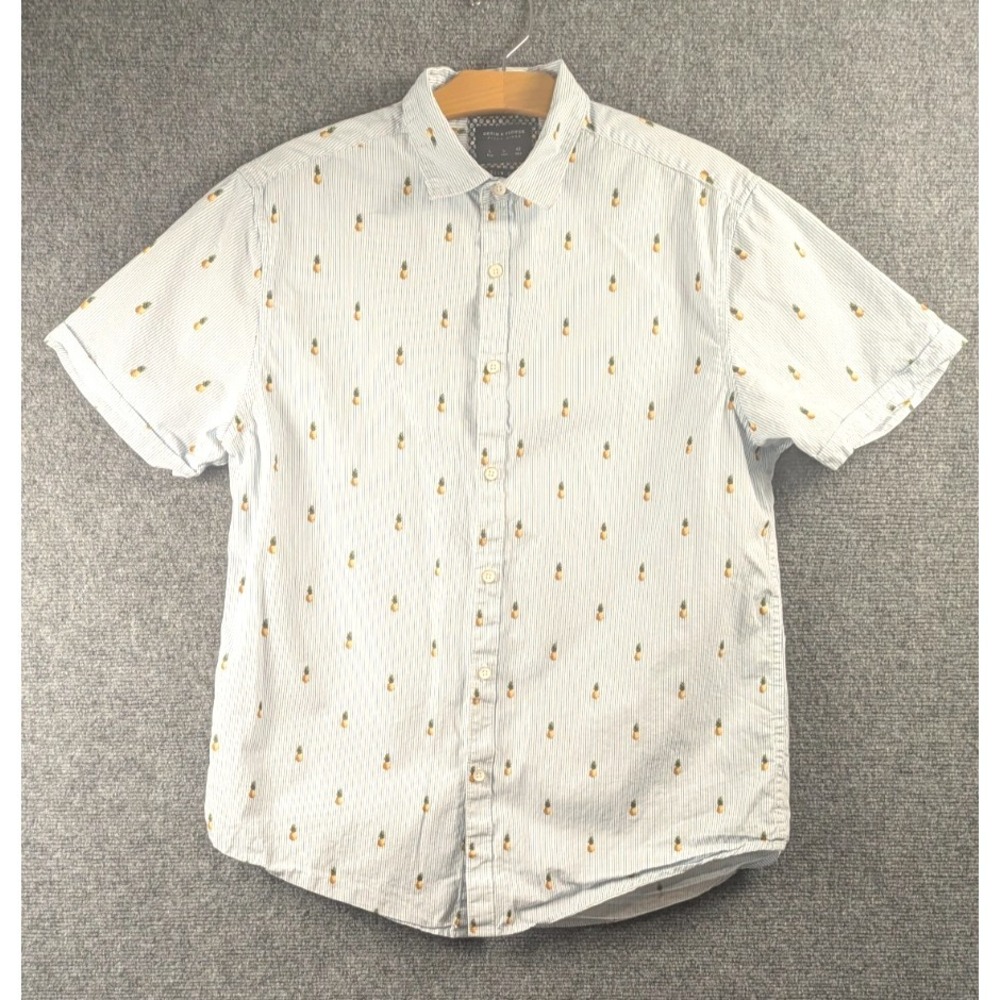 Denim & Flower Ricky Singh Pineapple Print Button Front Shirt‎ Slim Fit L